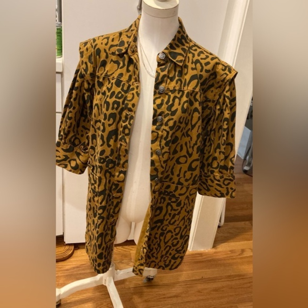 Animal Print Denim Long Jacket/Dress - L NWOT